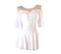 Vestido De Patinaje Figurado Traje De Competencia Profesional Manga Corta Spandex Applique Skirt De Danza De Hielo Disfraz De Rendimiento De Gimnasia,Blanca,S