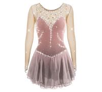 Vestido De Patinaje sobre Hielo Artístico para Mujer Ropa De Baile De Competición De Patinaje sobre Hielo De Hilo Elástico Leotardo De Gimnasia De Cristal Brillante,A,11_13Years