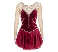Vestido De Patinaje sobre Hielo Artístico para Mujer Ropa De Baile De Competición De Patinaje sobre Hielo De Hilo Elástico Leotardo De Gimnasia De Cristal Brillante,N,7_10Years
