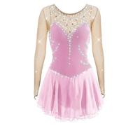 Vestido De Patinaje sobre Hielo Artístico para Mujer Ropa De Baile De Competición De Patinaje sobre Hielo De Hilo Elástico Leotardo De Gimnasia De Cristal Brillante,E,11_13Years