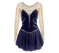 Vestido De Patinaje sobre Hielo Artístico para Mujer Ropa De Baile De Competición De Patinaje sobre Hielo De Hilo Elástico Leotardo De Gimnasia De Cristal Brillante,H,15_16Years