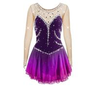 Vestido De Patinaje sobre Hielo Artístico para Mujer Ropa De Baile De Competición De Patinaje sobre Hielo De Hilo Elástico Leotardo De Gimnasia De Cristal Brillante,C,XXL