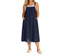 Vestido de peto largo para mujer, cuello cuadrado, vestido de verano, vestido informal maxi de línea A, vestido informal con bolsillo, sin mangas, vestido informal, vestido de fiesta, vestido de casa