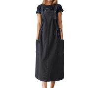 Vestido de peto vaquero para mujer, holgado, sin mangas, vestido de peto largo con tirantes y bolsillos, elegante, hasta la rodilla, falda vaquera, mono, con volante, vestido vaquero línea A, vestido