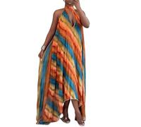 Vestido de Playa Ahuecado Drapeado Vacaciones Mujer Casual Sin Mangas Fiesta Suelta Largo Degradado(XXL)