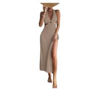 Vestido de Playa de Ganchillo Vestido Largo sin Mangas con Cuello Halter de Crochet Beige for Mujer for Vacaciones en la Playa Verano