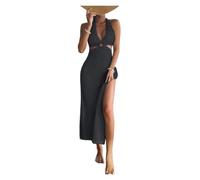 Vestido de Playa de Ganchillo Vestido Largo sin Mangas con Cuello Halter de Crochet Beige for Mujer for Vacaciones en la Playa Verano