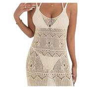 Vestido de Playa de Ganchillo Vestido Playero de Ganchillo for Mujer, Vestido Calado sin Mangas con Cuello Pico, Cubierta Bikini Abertura Lateral, Traje baño Verano