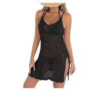 Vestido de Playa de Ganchillo Vestido Playero de Ganchillo for Mujer, Vestido Calado sin Mangas con Cuello Pico, Cubierta Bikini Abertura Lateral, Traje baño Verano