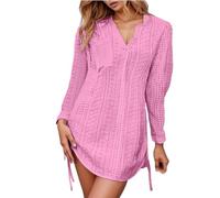 Vestido de playa de punto para mujer, traje de baño de crochet de punto para verano, bohemio, poncho de playa, cuello en V, traje de baño, pareos, sexy, túnica, minivestido de playa, vestido corto de