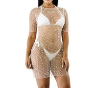 Vestido De Playa Mujer,Vestido de Malla con de imitación para Mujer Vestido Largo Negro con de imitación Traje de baño Transparente de Rejilla Bikini de Negro