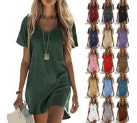 Vestido de playa para mujer 2026 de verano mini - vestido de lino para mujer, de verano, cuello en V, manga corta, vestido de verano, túnica, vestido ligero, informal, cómodo, minivestido de