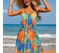 Vestido de playa para mujer con diseño de plantas y tirantes