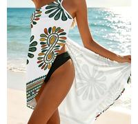 Vestido de playa para mujer con estampado, cubierta de bañador, ultra , halter, envoltura, sin espalda, falda exterior de bikini para vacaciones