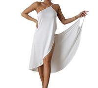 Vestido de Playa para Mujer Cover Up Escotado por Detrás Sin Mangas Moda Pareos Cuello en V Beach Bikini Camisolas Pareos de Playa Abrigo Bañador Verano Beachwear（Blanco）