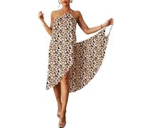 Vestido de Playa para Mujer Cover Up Escotado por Detrás Sin Mangas Moda Pareos Cuello en V Beach Bikini Camisolas Pareos de Playa Abrigo Bañador Verano Beachwear（Leopardo）