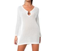 Vestido de playa para mujer, verano para playa, vestidos de ganchillo, traje de baño, traje de baño, punto de manga larga, suéter semitransparente, vestido erótico para mujer, moda de playa, Blanco, S