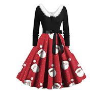 Vestido de primavera para mujer, con cuello en V, cálido, delgado, manga larga, falda de Navidad de los años 50, fiesta de noche, baile de graduación, rosso, XXL