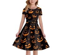 Vestido de primera comunión para niña, vestido de fiesta de Halloween para niñas de estilo medieval, línea A, manga corta, disfraz con cremallera elástica en la parte posterior (negro, 11-12 años)