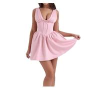 Vestido de princesa corto con escote en V profundo francés y cintura ajustada sexy, nuevo 2025(Pink,XL-Large)