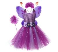Vestido de princesa de flores - Disfraz transpirable de 300 g, juego de 5 piezas, alas de hadas con diadema a juego, traje de fiesta de cumpleaños para niñas de 2 a 12 años, mejora la experiencia de