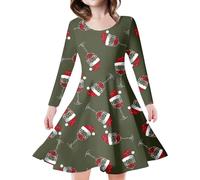 Vestido de princesa de manga larga para niños y niñas, diseño de árbol de Navidad, ciervo, estampado (Dark Green,4-5 años)