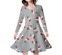 Vestido de princesa de manga larga para niños y niñas, diseño de árbol de Navidad, ciervo, estampado (Grey,8-9 años)