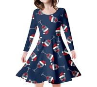 Vestido de princesa de manga larga para niños y niñas, diseño de árbol de Navidad, ciervo, estampado (Navy,10-13 años)