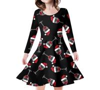 Vestido de princesa de manga larga para niños y niñas, diseño de árbol de Navidad, ciervo, estampado (negro, 8-9 años)