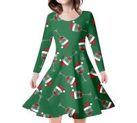 Vestido de princesa de manga larga para niños y niñas, diseño de árbol de Navidad, ciervo, estampado (verde, 4-5 años)