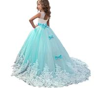 Vestido de princesa Discoball para niñas, vestido de flores con lazo para boda, graduación, dama de honor, fiesta para niñas de 6 a 15 años, vestido de largo hasta el suelo, verde, 12-13 años