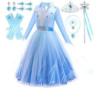 Vestido De Princesa Els Froze, 3-7 Años Disfraz Princesa Froze, Ropa De Niña Con Guantes, Varita Mágica y Otros Accesorios, Disfraces De Rol Para Niños, Ideal Para Fiestas Temáticas y Carnavales
