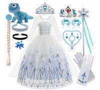 Vestido de princesa Elsa de Disney para niña, vestido de encaje de manga larga estampado blanco, conjunto de regalo festivo para fiesta, vestido Frozen Fire Spirit Olaf ELSA SET 3