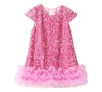 Vestido de princesa ligero para niñas, vestido de tul brillante, vestido de fiesta, informal, cuello redondo, vestido de lentejuelas, vestido de lentejuelas, vestido de fiesta para niños, vestido de