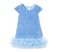 Vestido de princesa ligero para niñas, vestido de tul brillante, vestido de fiesta, informal, cuello redondo, vestido de lentejuelas, vestido de lentejuelas, vestido de fiesta para niños, vestido de