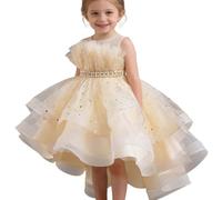 Vestido de princesa para niña, sin mangas, línea A, elegante, tutú, enagua para niños, carnaval, boda, vestido de fiesta para niñas, beige, 7-8 años