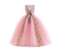 Vestido de princesa para niñas adolescentes, vestido de tul con bordado de flores, sin mangas, vestido largo para boda, cumpleaños, concurso, B, 9-10 años