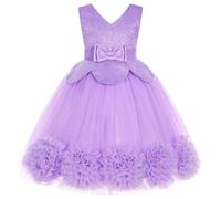 Vestido de princesa para niñas, con lentejuelas, tul, sin mangas, cuello en V, vestido de concurso, cumpleaños, boda, 2 a 10 años (morado, 3-4 años)