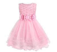 Vestido de princesa para niñas Discoball con flor de rosa, lazo, para fiestas, vestido de tul, vestido de boda, vestido de dama de honor, elegante y formal para niñas, rosa, 6-7 años