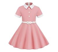 Vestido de princesa para niños con cinturón de manga corta, empalme, vestido de tul festivo para elegante lazo entallado en una línea transpirable, suave y cómodo, Rosa., 9-10 años