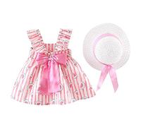 Vestido de Princesa para niños, Fruncido, Estampado de sandía, Sombrero a Juego, bebé niñas, Falda Amplia, sin Mangas, Ideal para Verano y Fotos, Tallas 1-5.