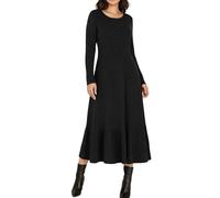 Vestido de punto acanalado de manga larga para mujer, 2025, cuello de punto acanalado, suave, fluido, con bolsillo, casual, a la moda, Negro, XXL