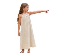 Vestido de Punto Acanalado sin Mangas para Niñas con Diseño Liso y Cómodo para Uso Diario Informal en Cualquier Temporada (Beige, 9-10 Years)