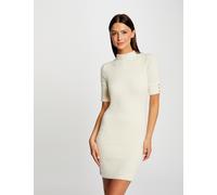 Vestido de punto ajustado manga corta marfil mujer XS