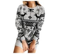 Vestido de Punto Mujer Invierno Navidad Vestidos de Jersey Navideño Manga Larga Elegante Cuello Redondo Ugly Christmas Sweater Dresses