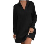 Vestido de Punto Mujer Invierno Rebajas,Vestido Sudadera Mujer con Capucha Casual Otoño Manga Larga Cuello V Vestido de Suéter Sueltos Talla Grande Vestido Línea A Moda Color Sólido Vestido de Jersey