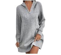 Vestido de Punto Mujer Invierno Rebajas,Vestido Sudadera Mujer con Capucha Casual Otoño Manga Larga Cuello V Vestido de Suéter Sueltos Talla Grande Vestido Línea A Moda Color Sólido Vestido de Jersey