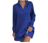 Vestido de Punto Mujer Invierno,Vestido Sudadera Mujer con Capucha Casual Otoño Manga Larga Cuello V Vestido de Suéter Sueltos Talla Grande Vestido Línea A Moda Color Sólido Vestido de Jersey
