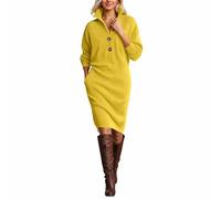 Vestido de punto para mujer, elegante, vestido de jersey de manga larga, cuello en V, vestido de invierno, vestido de jersey, vestido de línea A, vestido largo con bolsillos, B05 Amarillo, XL