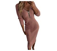 Vestido de punto para mujer, invierno, largo, con cuello de pico, con cremallera, con cierre, sexy, vestido de lápiz, para fiesta, invierno, elástico, para otoño, vestidos de punto cálidos, vestidos